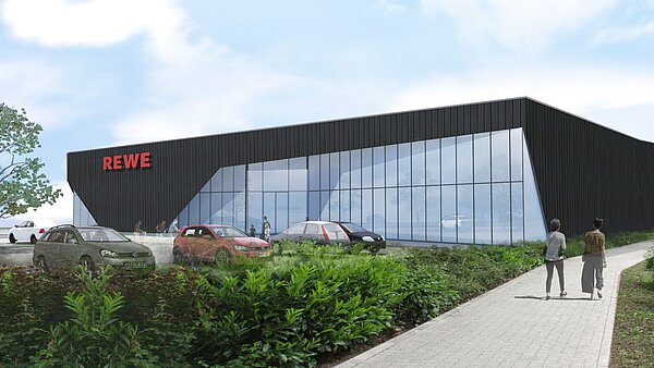 Rewe Modell Außenfassade mit Parkplatz Rewe Modell Außenfassade mit Parkplatz
