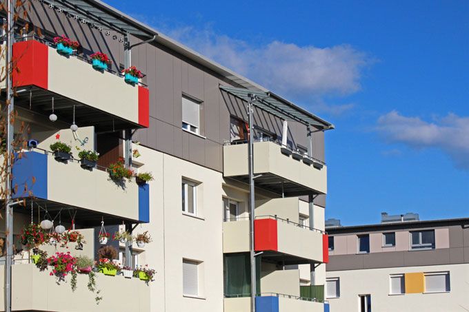 Obere Balkone der Wohnbebauung Ettlingen West